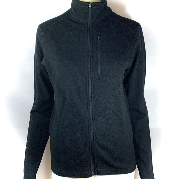 Ibex Full Zip Hi Collar 100% Merino N Zealand Wool Tight Knit Cardigan Blk Sz S - Picture 2 of 10